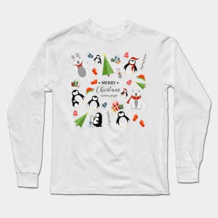 Merry Christmas drawings stickers set transparent background Long Sleeve T-Shirt